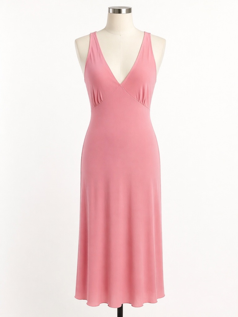 bebe Rose-Pink Sleeveless V-Neck Midi Dress